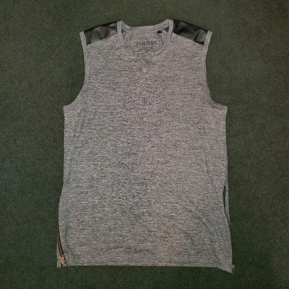 Men's Guess Tank Top w/ leather shoulder patches